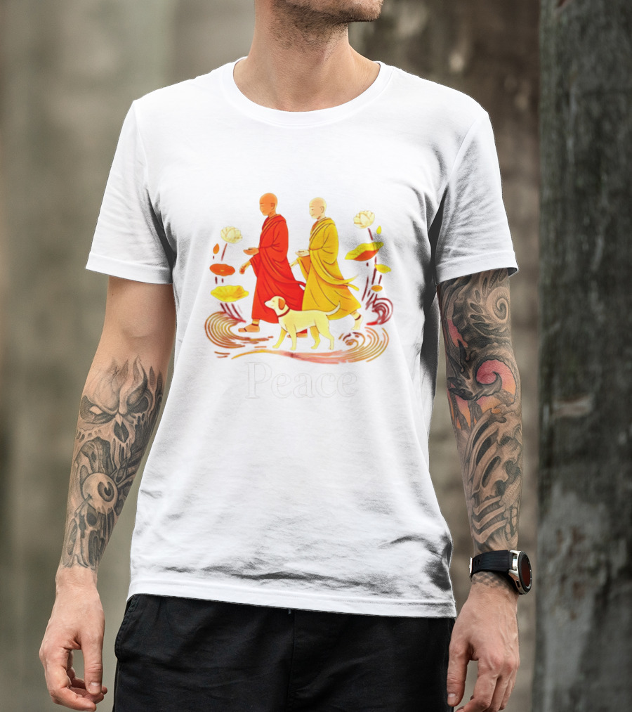 Walk For Peace Monks And Aloka Dog Lotus Path T-Shirt