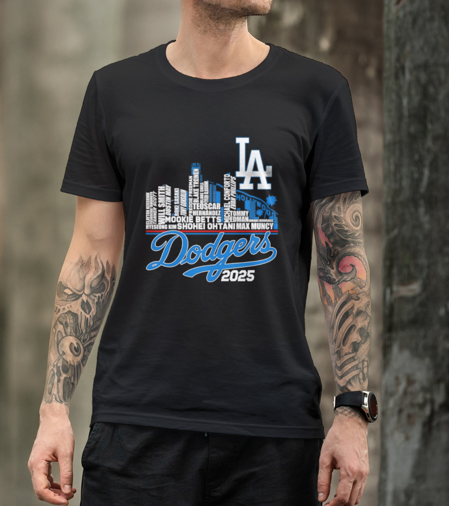Los Angeles Dodgers 2025 City Skyline Name Players T-Shirt