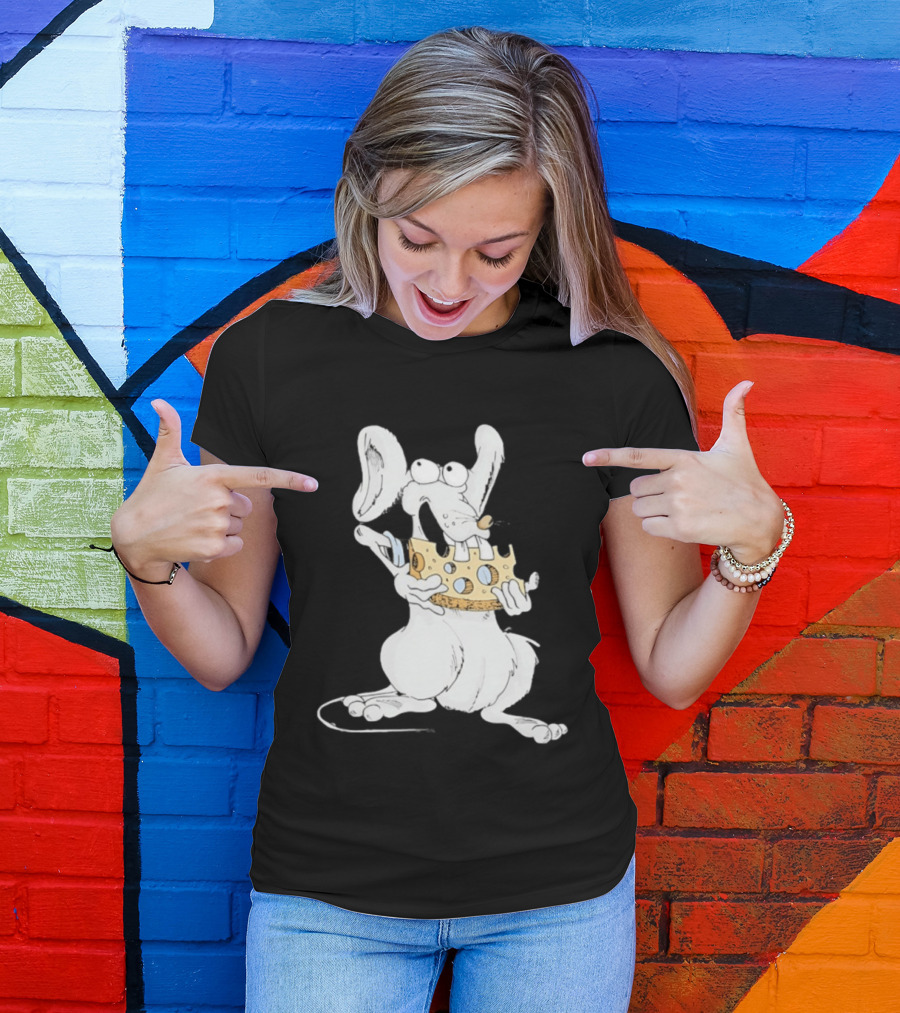 Cartoon Mouse Enjoying Swiss Cheese T-Shirt