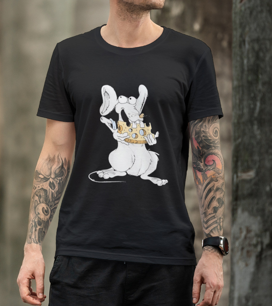 Cartoon Mouse Enjoying Swiss Cheese T-Shirt