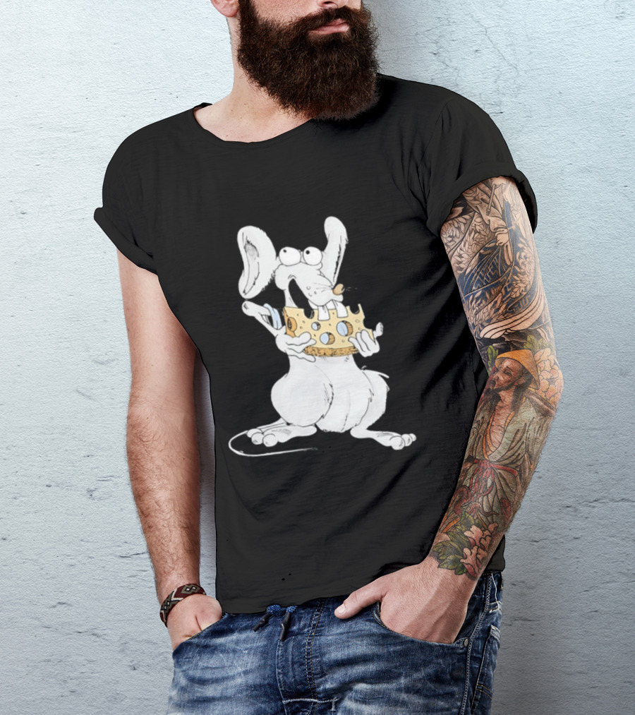 Cartoon Mouse Enjoying Swiss Cheese T-Shirt