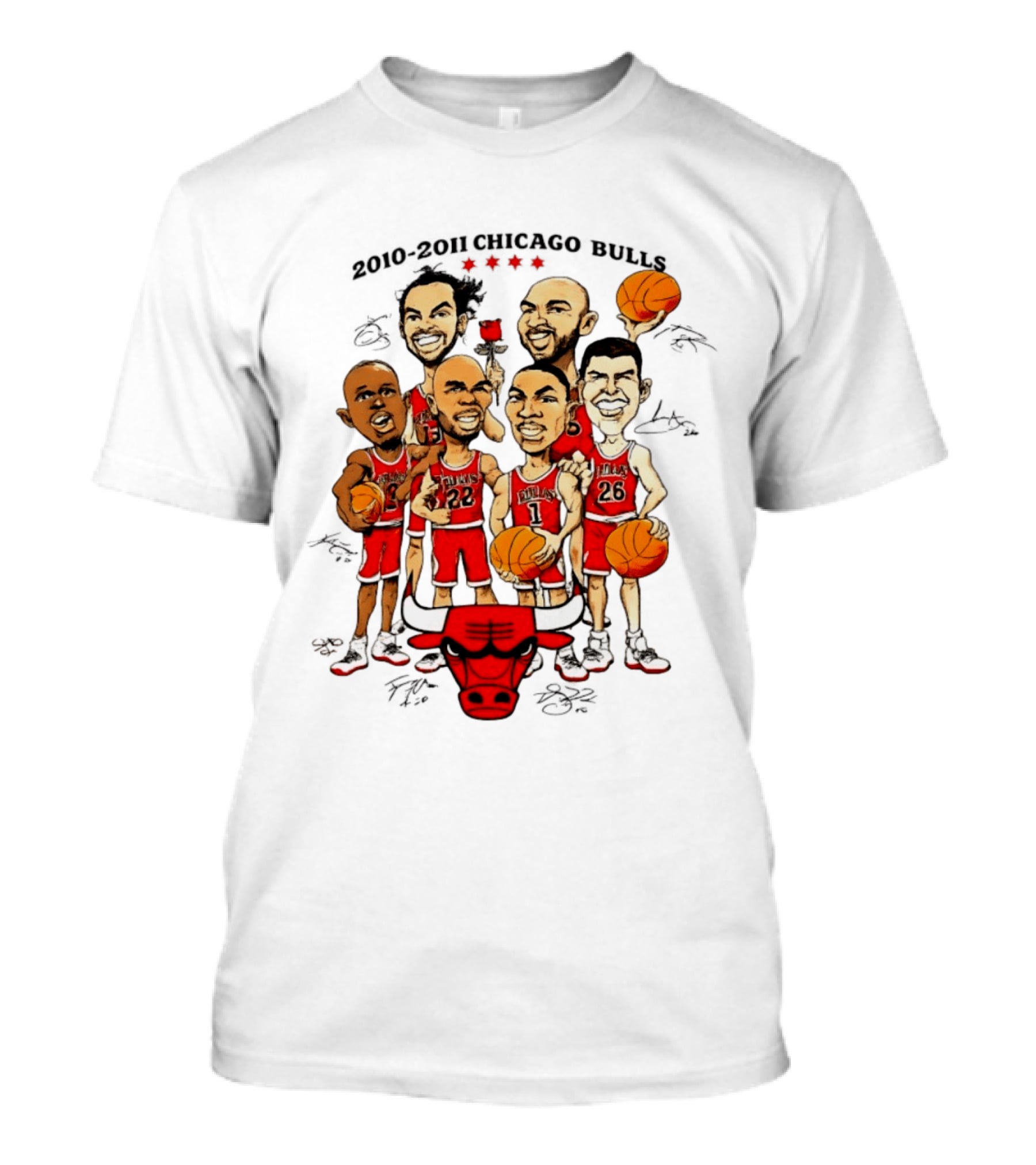 2010 2011 Chicago Bulls NBA Team Caricature T-Shirt