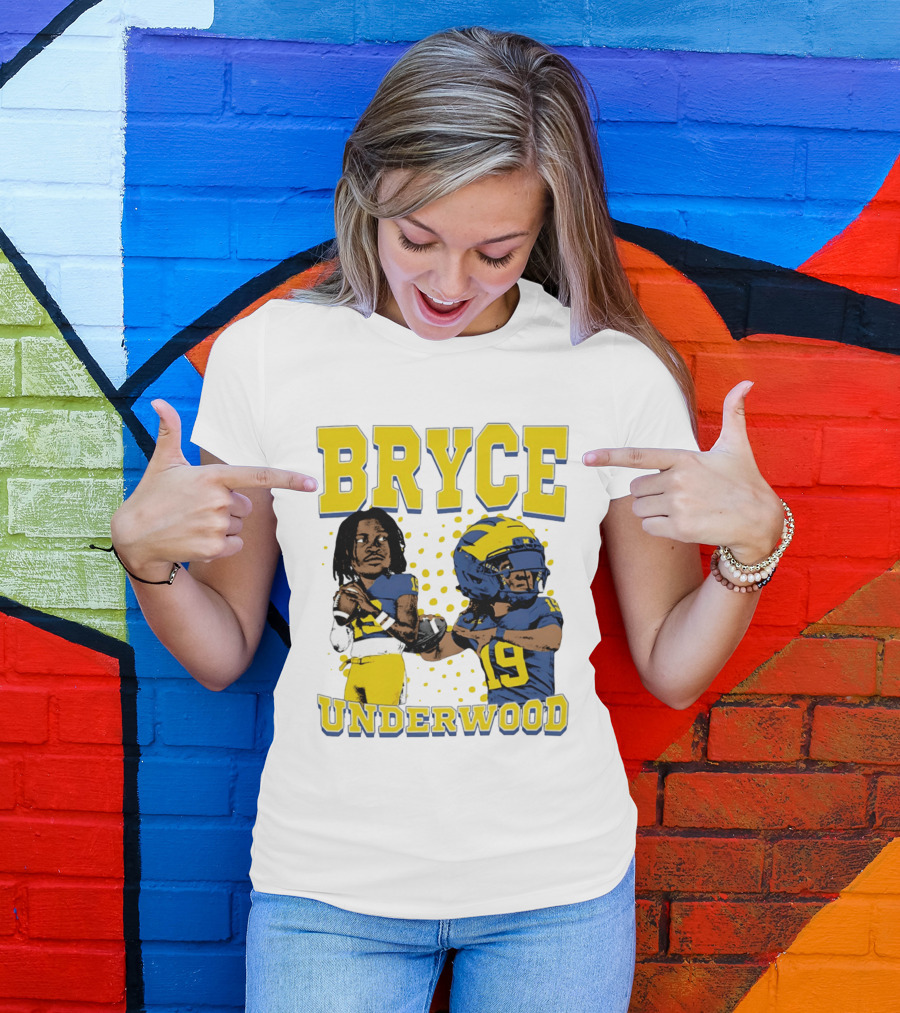 Bryce Underwood Michigan Blue And Yellow Football Caricature 19 T-Shirt
