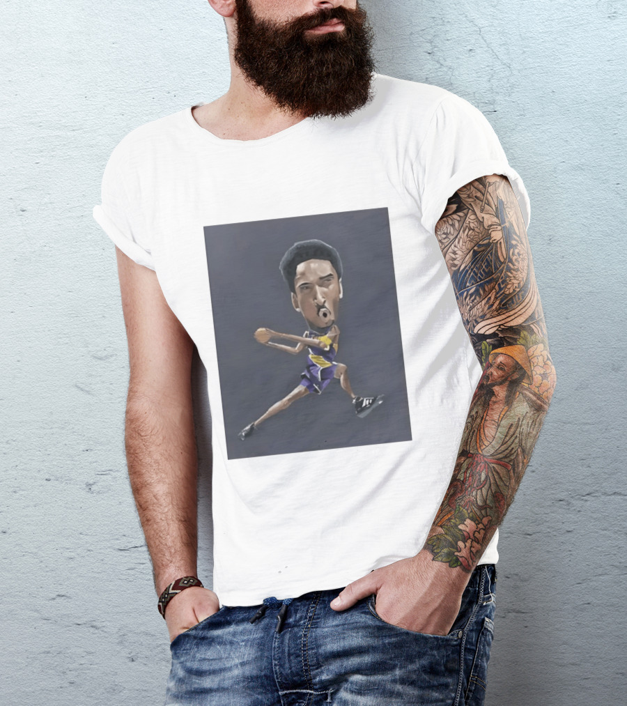 Kobe Bryant Caricature In Lakers Basketball Jersey T-Shirt