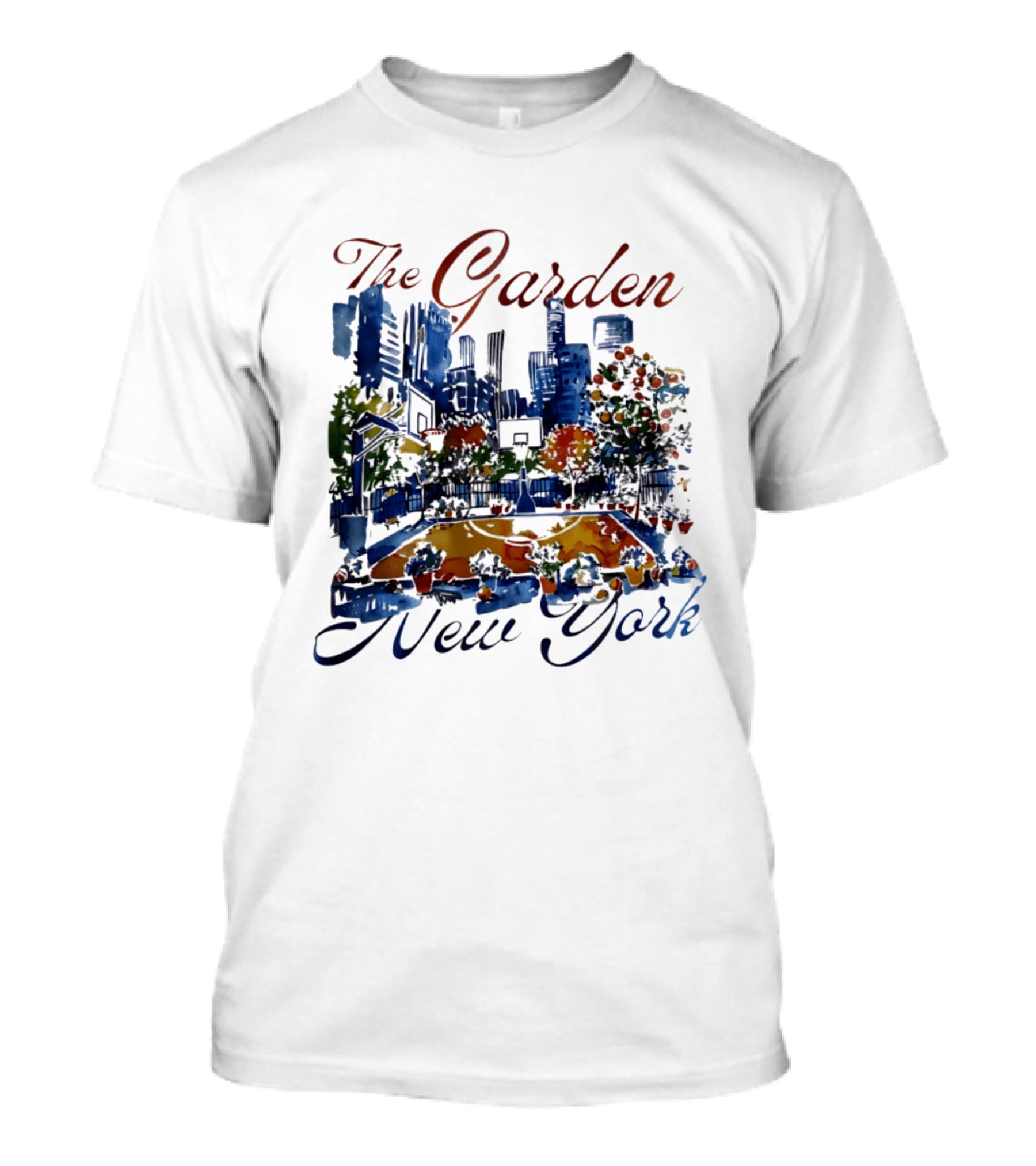 The Garden New York Basketball Court Skyline Blossoms T-Shirt
