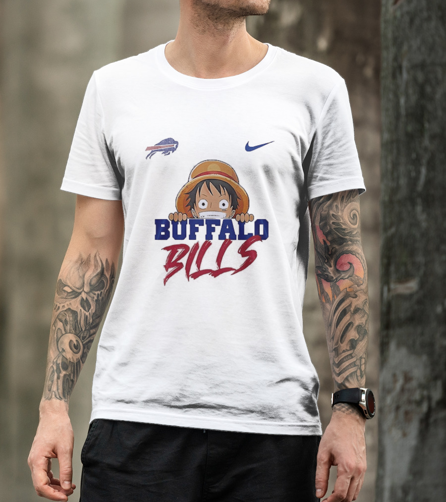 Buffalo Bills One Piece Monkey D Luffy Nike Collaboration T-Shirt