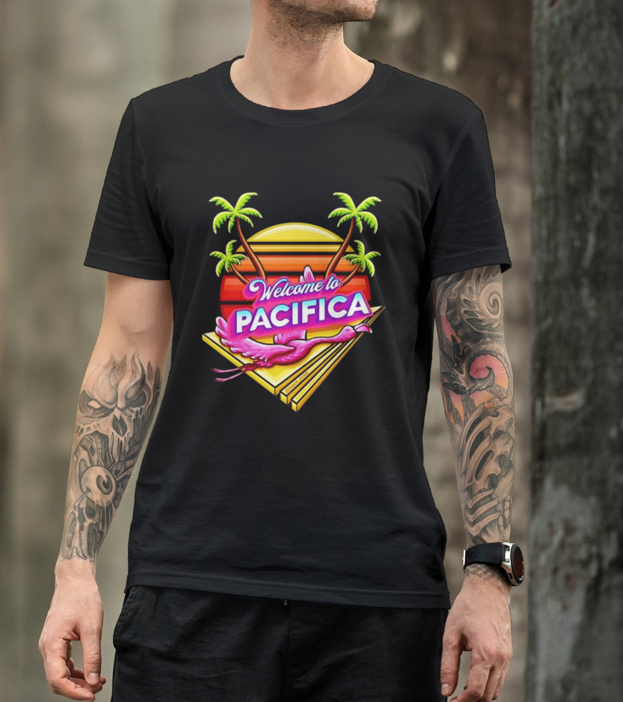 Welcome To Pacifica Flamingo Sunset Palms T-Shirt