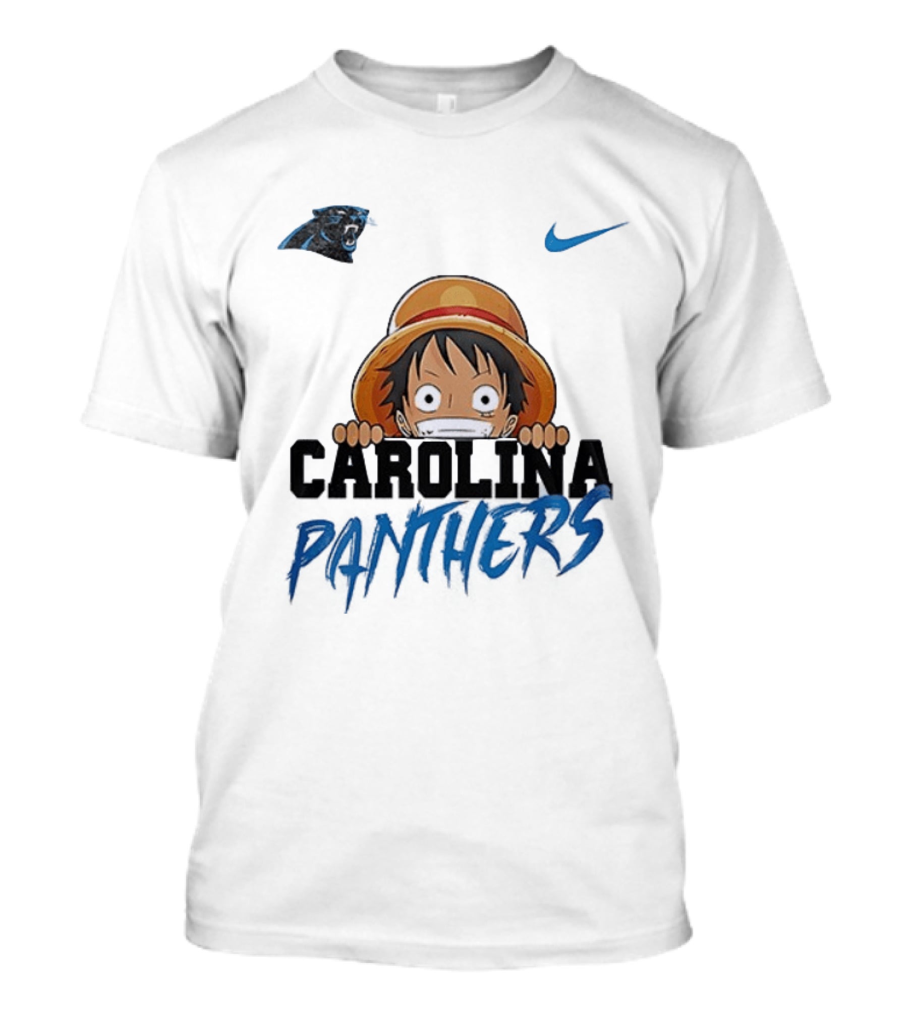 Carolina Panthers One Piece Monkey D Luffy Nike Collaboration T-Shirt