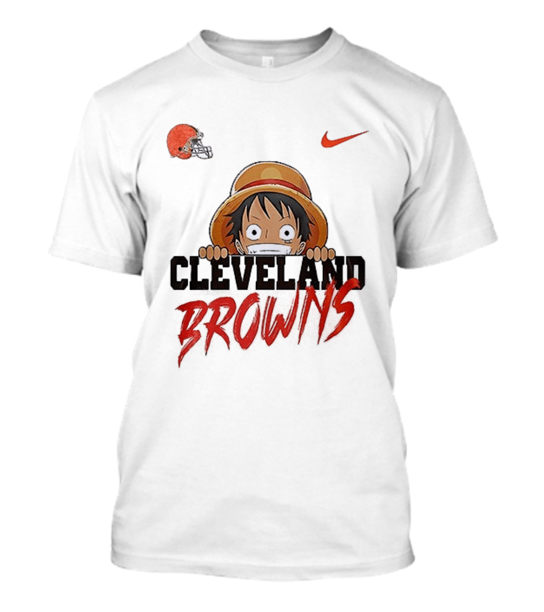 Cleveland Browns One Piece Monkey D Luffy Nike Collaboration T-Shirt