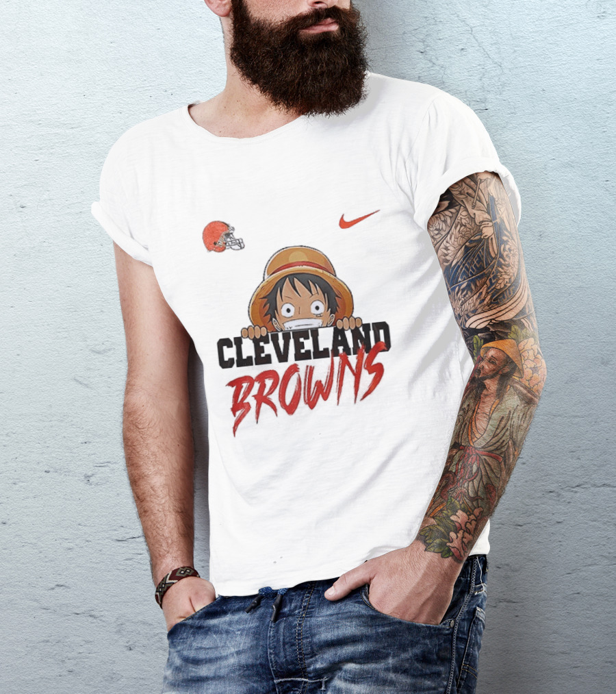 Cleveland Browns One Piece Monkey D Luffy Nike Collaboration T-Shirt