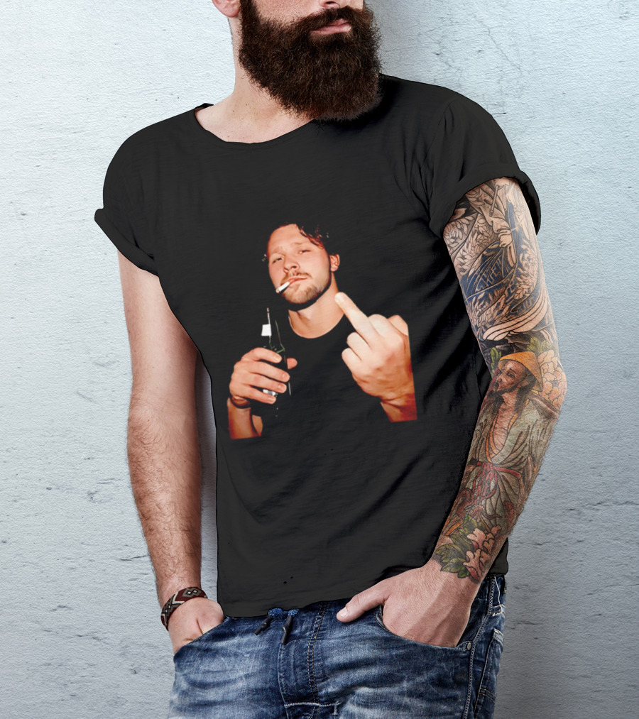 Josh Allen Smoking And Holding Beer Middle Finger T-Shirt