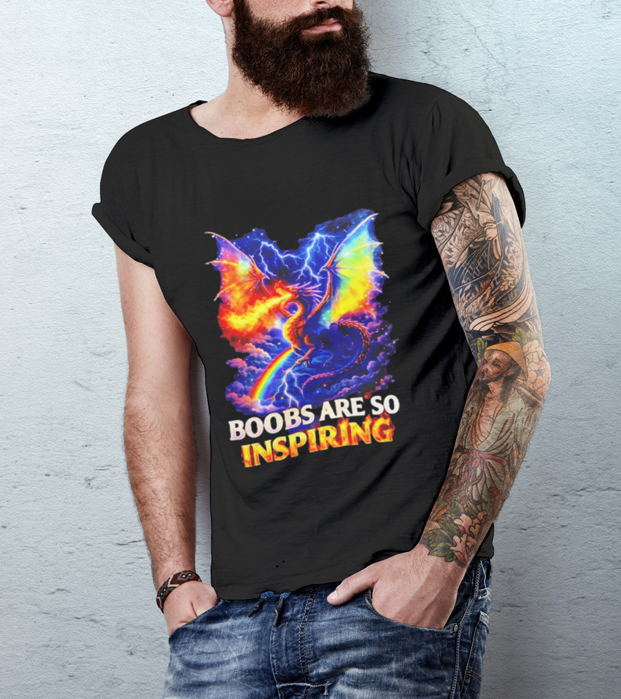 Boobs Are So Inspiring Dragon Rainbow Storm Fantasy T-Shirt