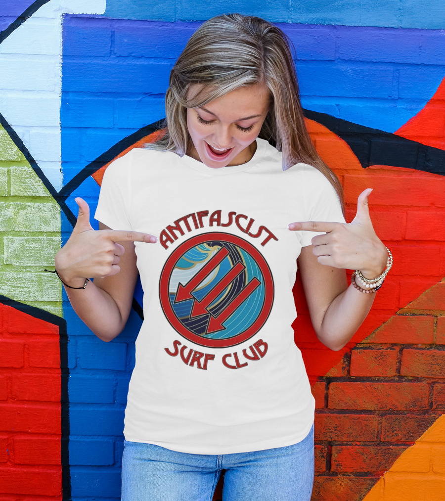Antifascist Surf Club Three Red Arrows Circular Ocean Wave T-Shirt