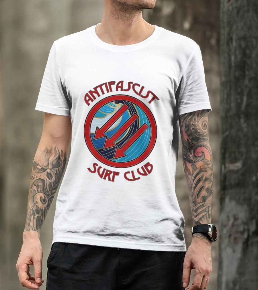 Antifascist Surf Club Three Red Arrows Circular Ocean Wave T-Shirt