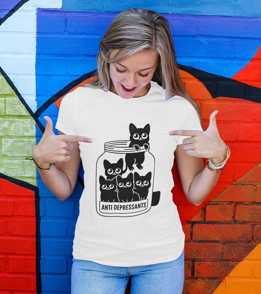 Anti Depressants Cat Jar With Cute Kittens T-Shirt