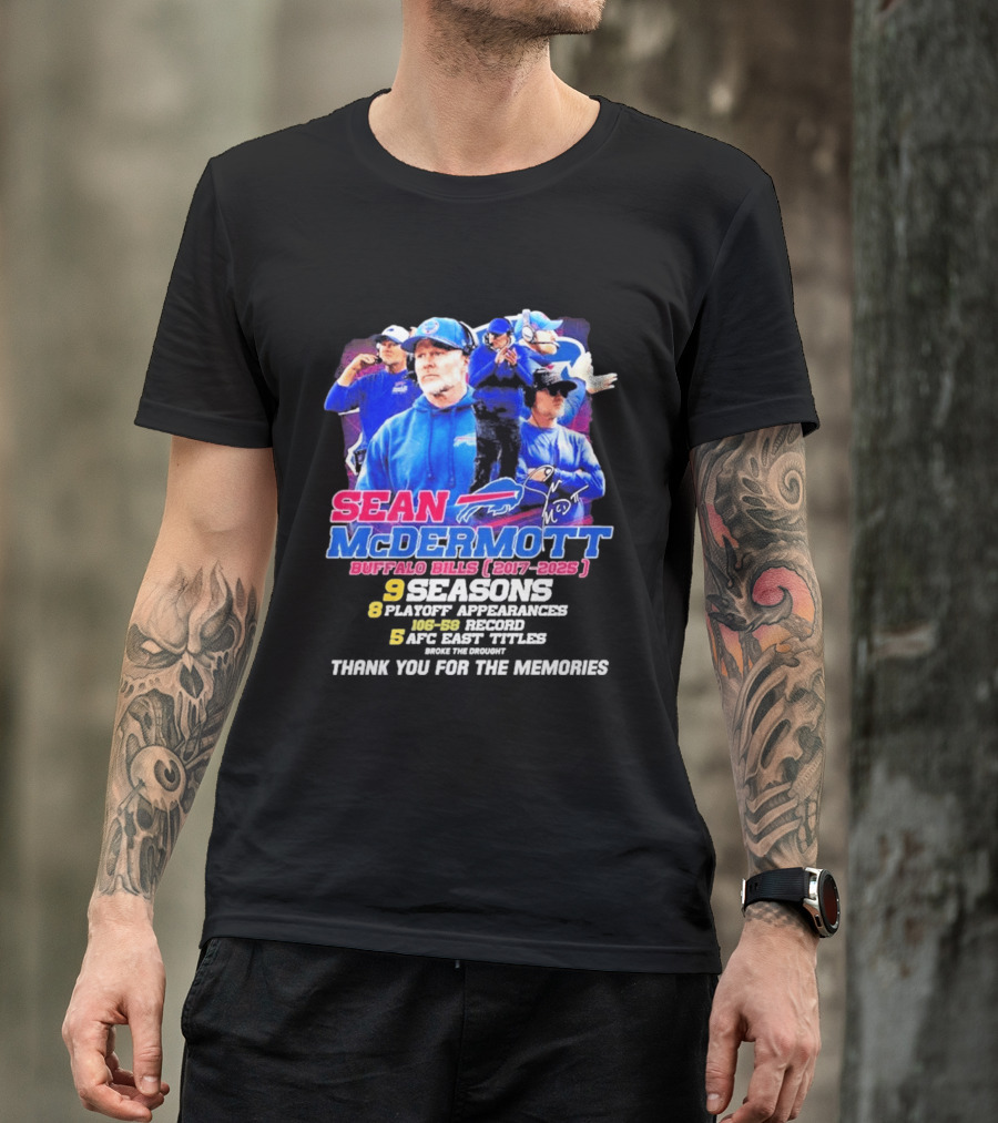 Buffalo Bills Sean McDermott 2017 2025 Nine Seasons Coaching T-Shirt