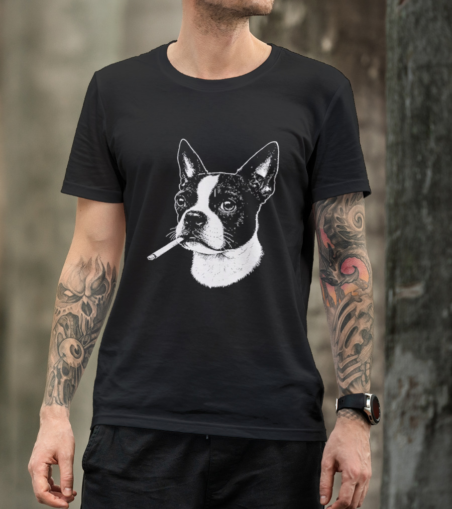 Boston Terrier Dog Smoking Cigarette Meme T-Shirt