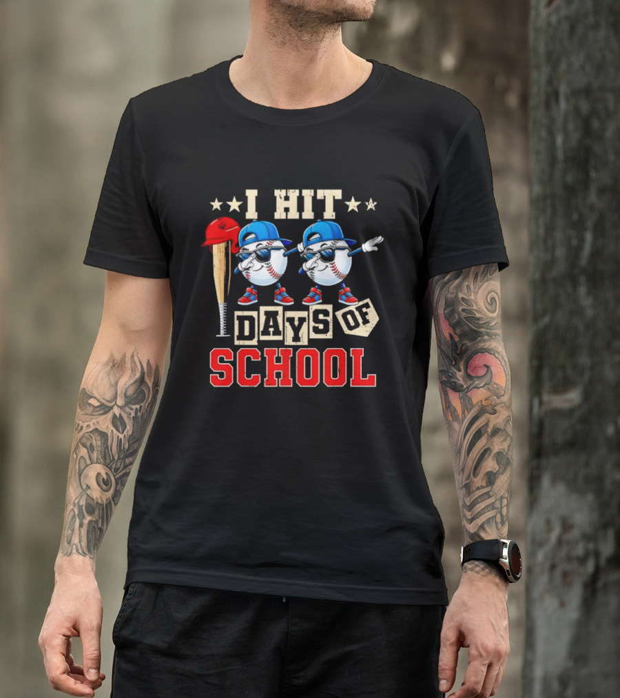 I Hit 100 Days Of School Baseball Player Theme Celebrating 100th Day T-Shirt