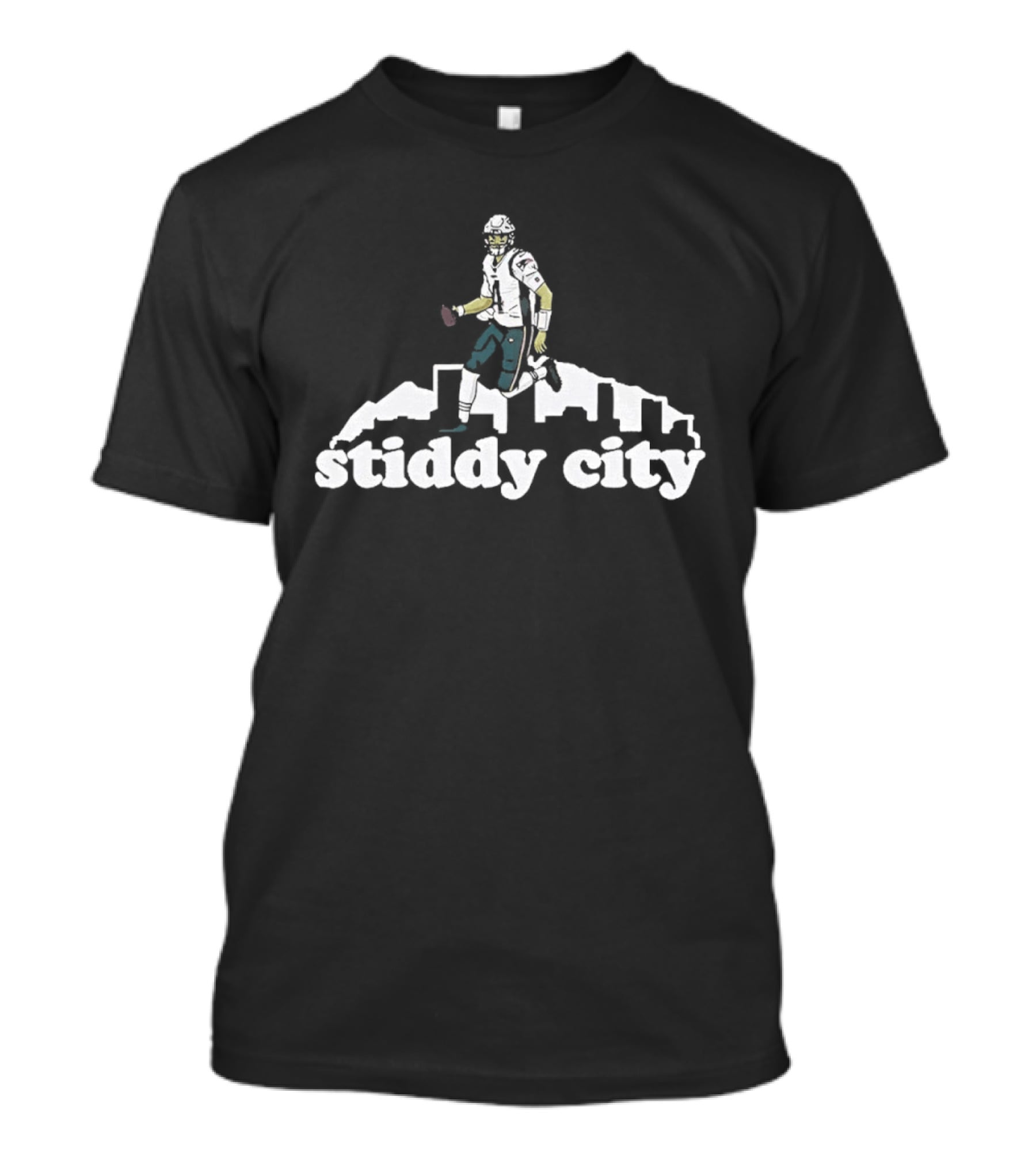 Stiddy City Jarrett Stidham Denver Broncos Skyline Football T-Shirt
