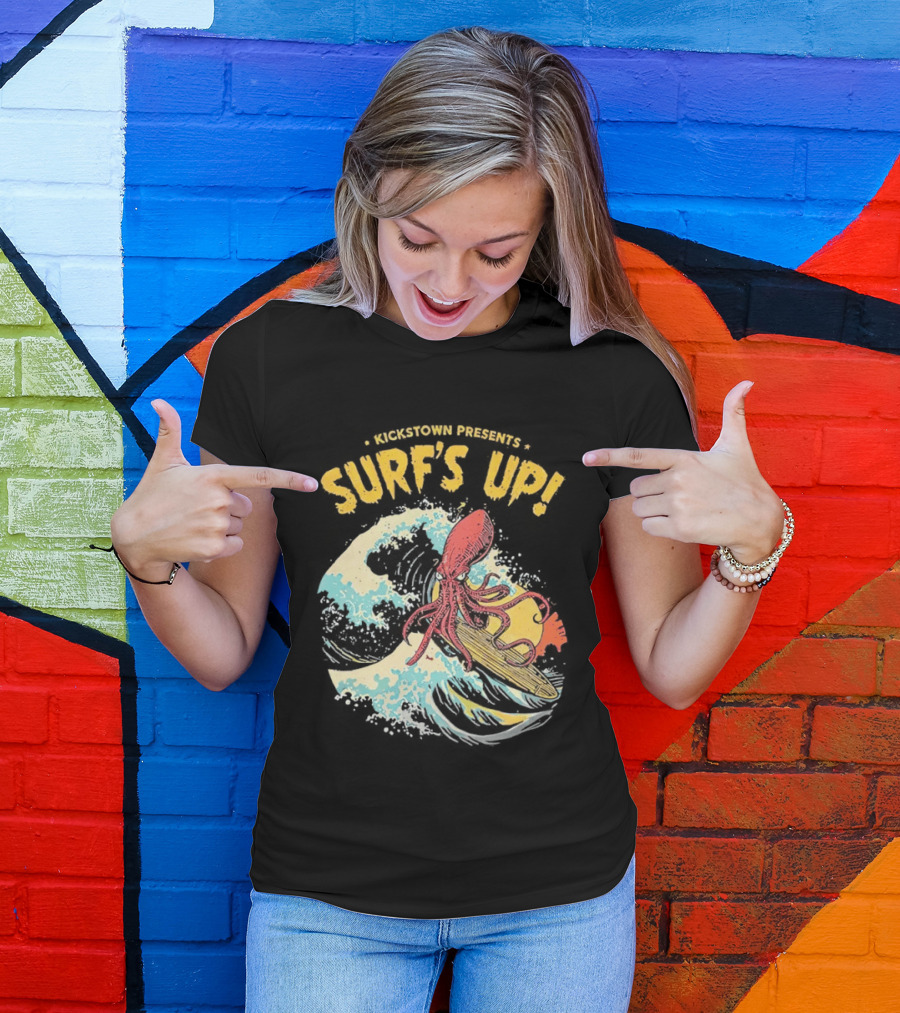 Kickstown Presents Surf's Up Octopus Riding Wave T-Shirt