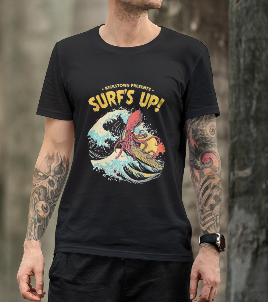 Kickstown Presents Surf's Up Octopus Riding Wave T-Shirt