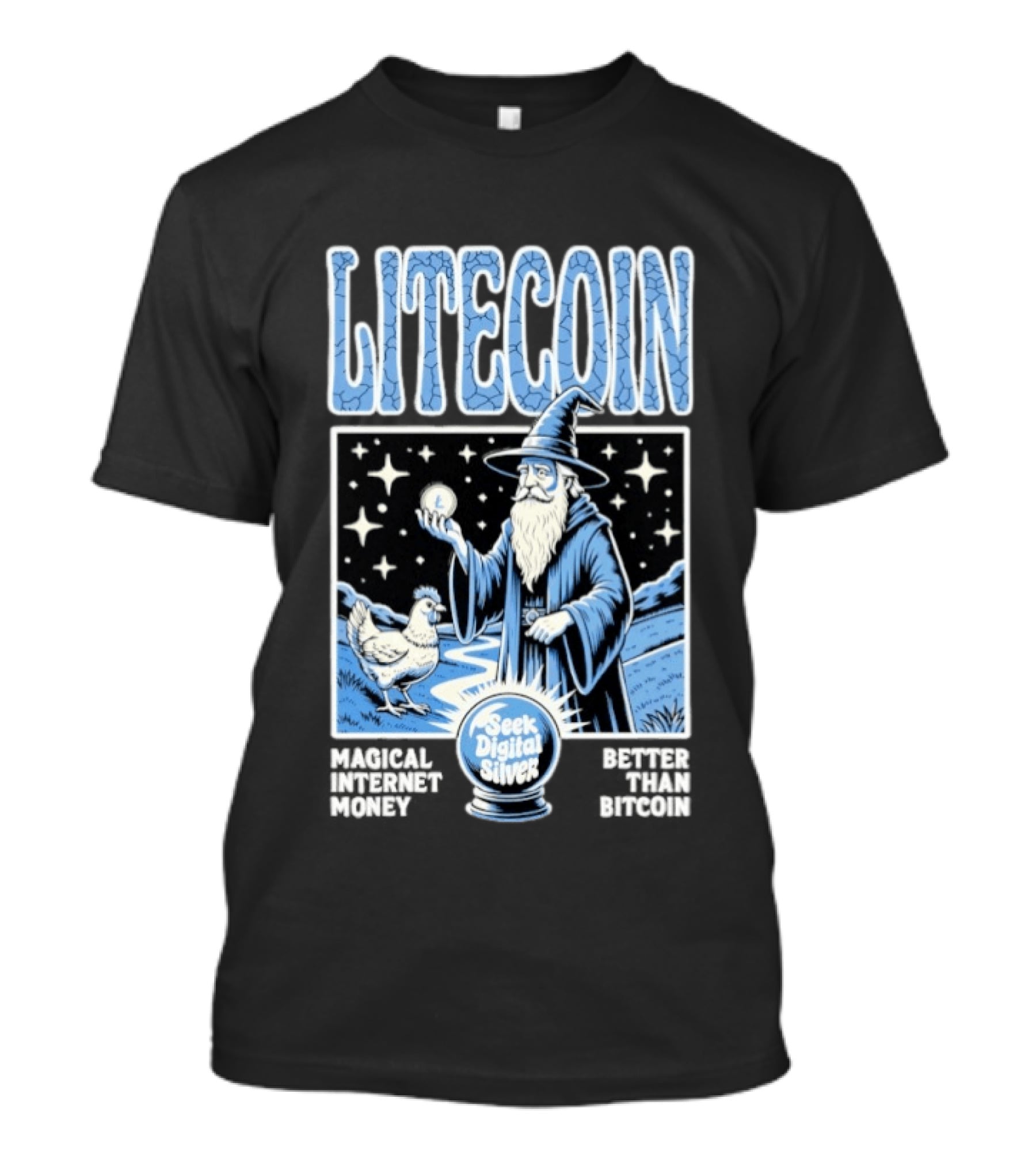 Litecoin Magical Internet Money Seek Digital Silver Wizard Artistry T-Shirt