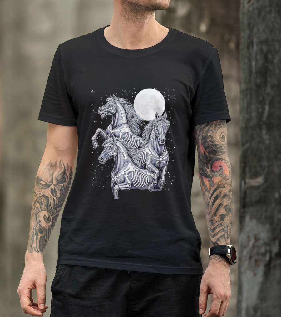 Three Horse Moon Día De Los Muertos Skeleton Horse T-Shirt