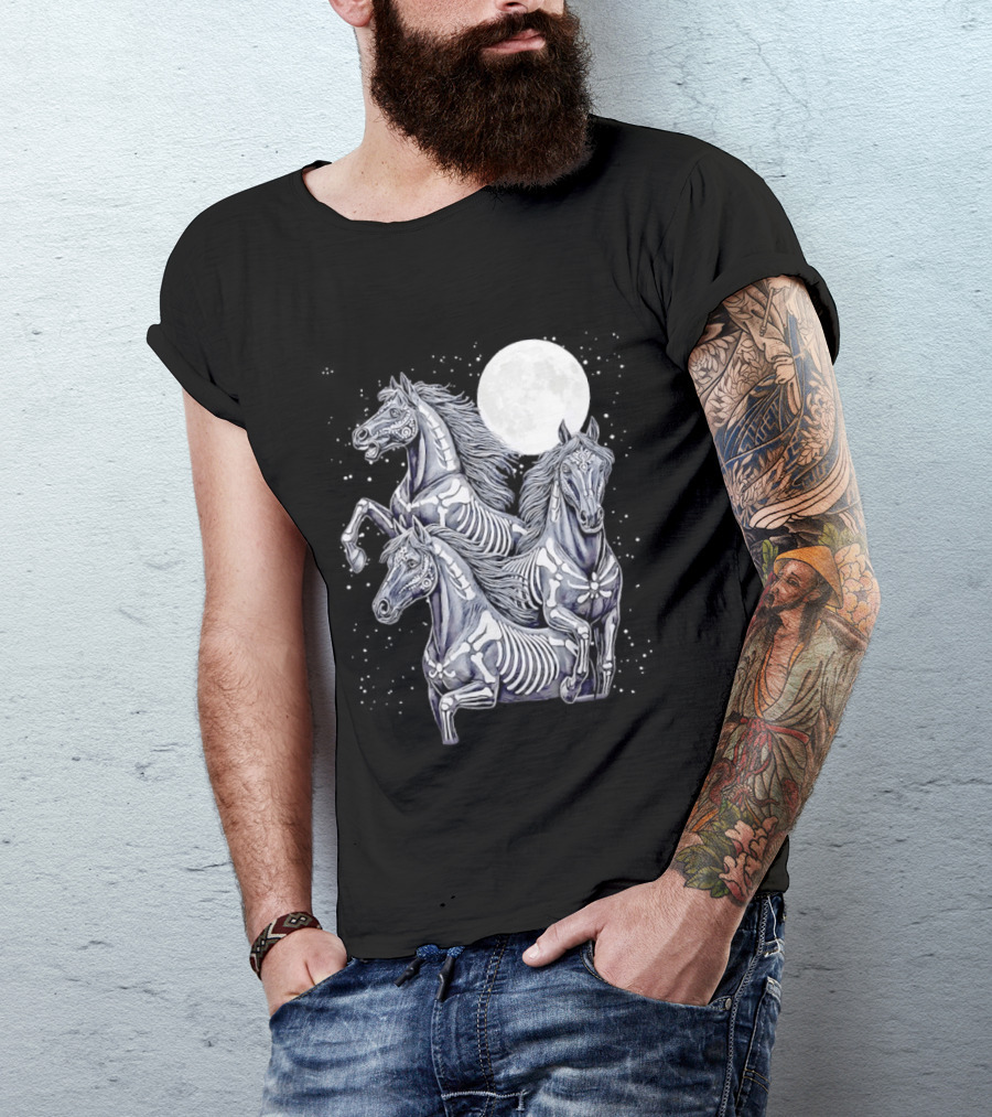 Three Horse Moon Día De Los Muertos Skeleton Horse T-Shirt
