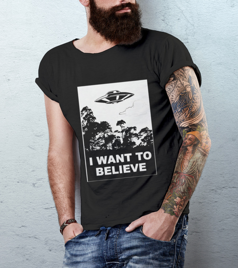 UFO I Want To Believe Flying Saucer Forest T-Shirt