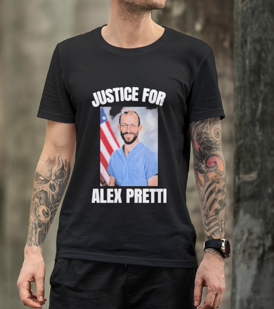 Justice For Alex Pretti American Flag Dedication T-Shirt