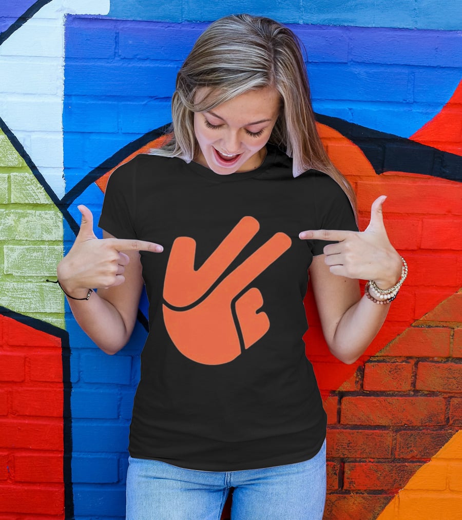 Jb11 Peace Sign Orange Hand Gesture T-Shirt