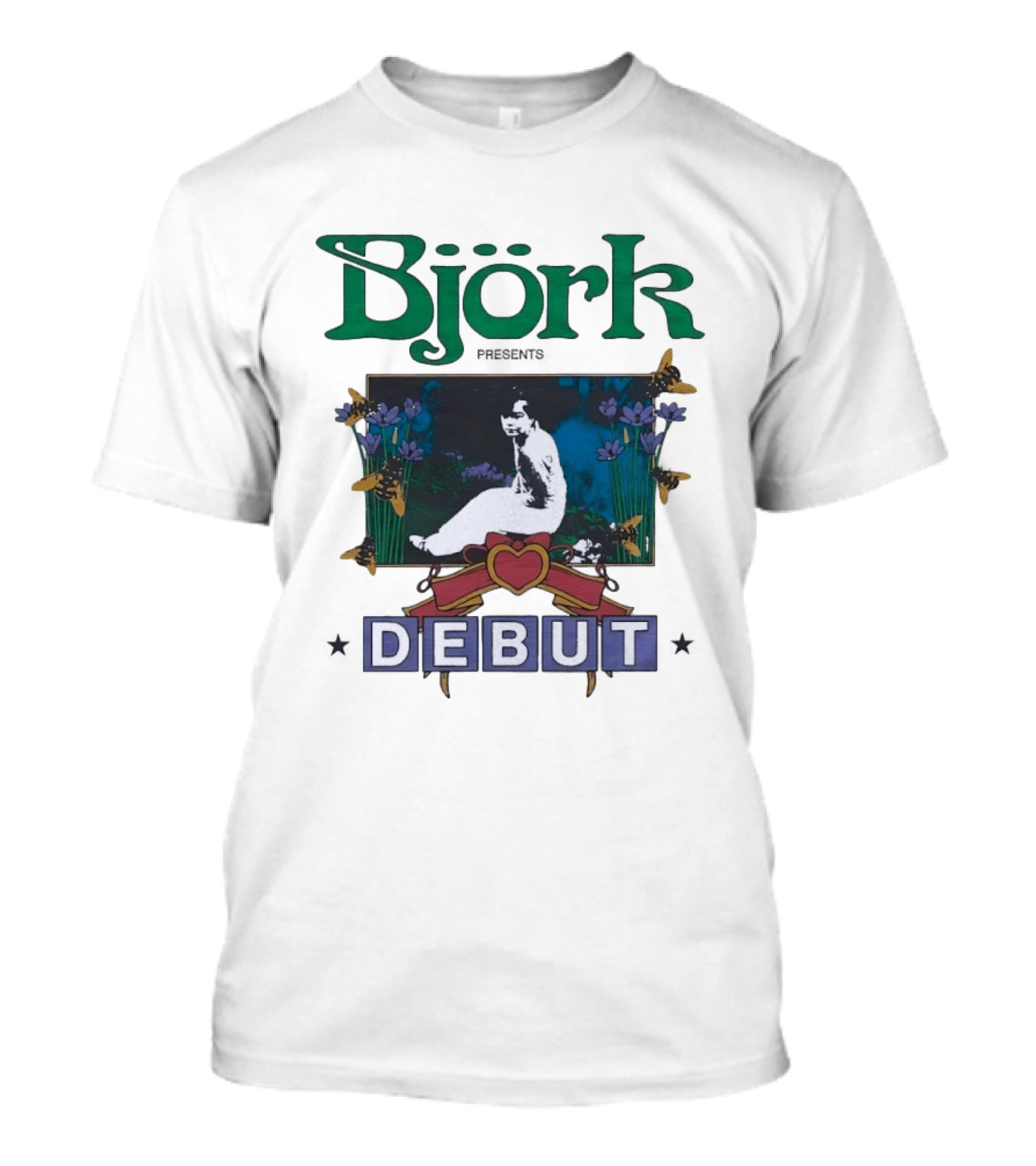 Björk Presents Debut Album Cover Art With Vintage Floral Frame T-Shirt