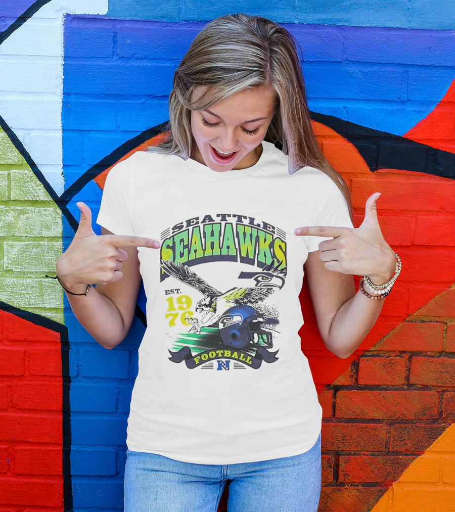 Seattle Seahawks Est. 1976 Football Puget Sound Champs Retro Helmet And Hawk T-Shirt