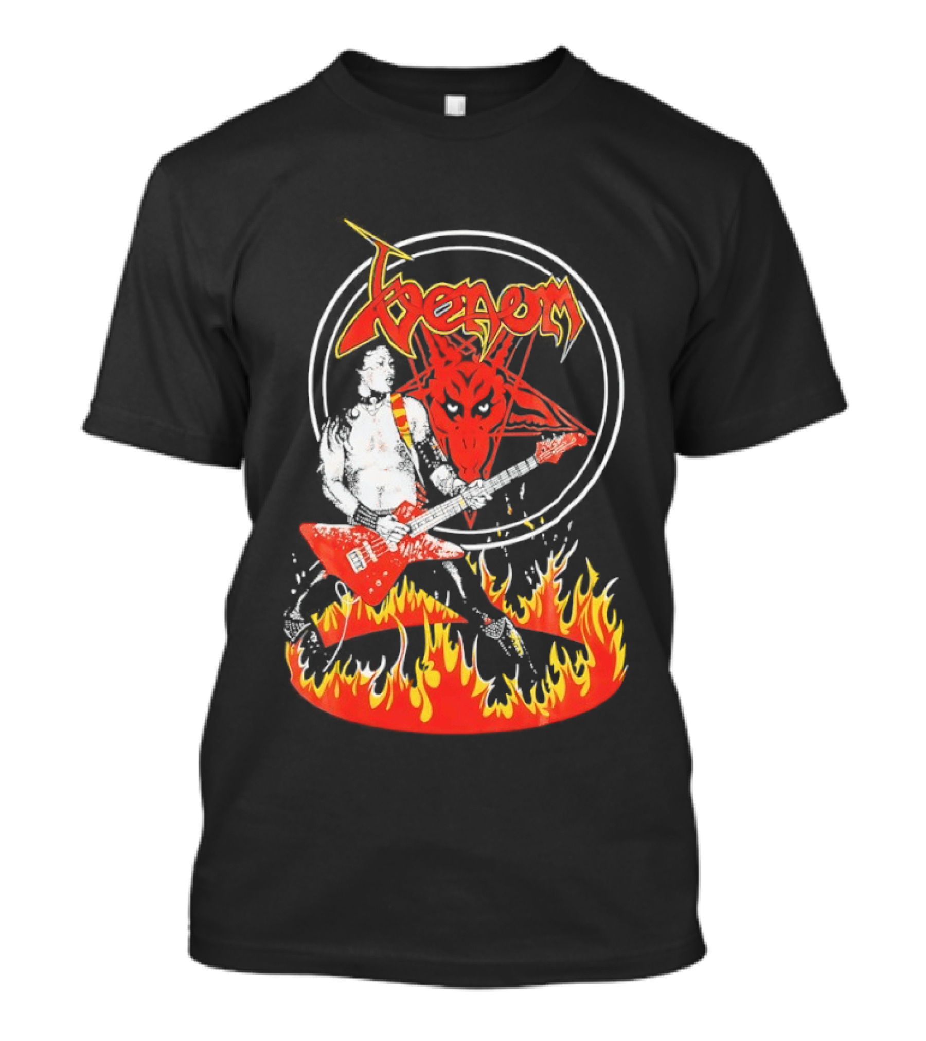 Venom Red Demon Guitarist Flaming Circle T-Shirt