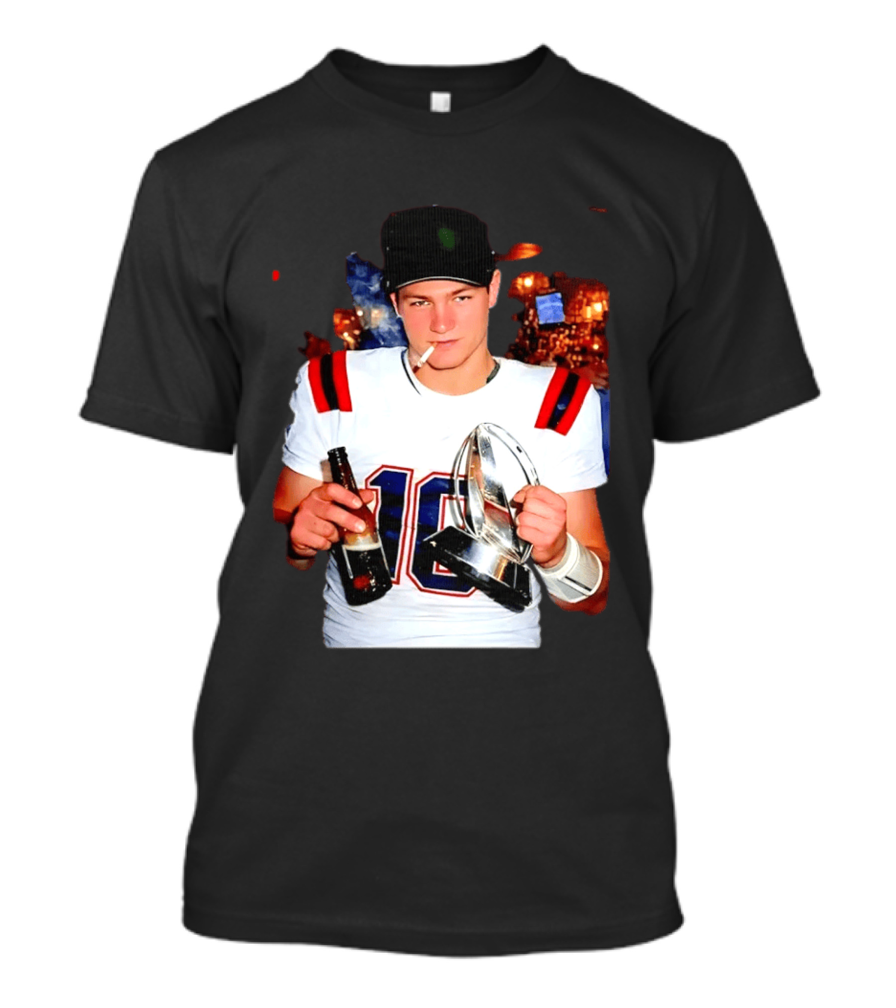 New England Patriots 16 Smoking Beer Trophy T-Shirt