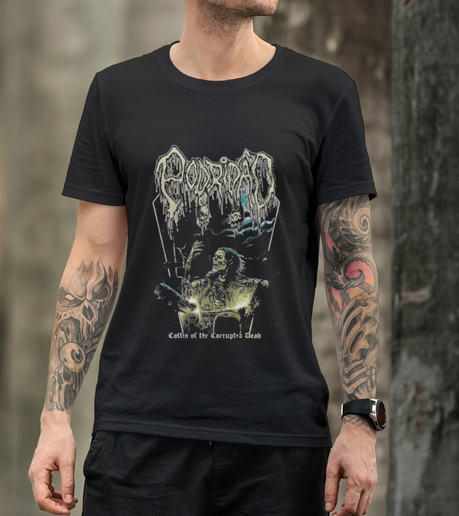 Podridão Coffin Of The Corrupted Dead Grim Reaper Crucifix T-Shirt