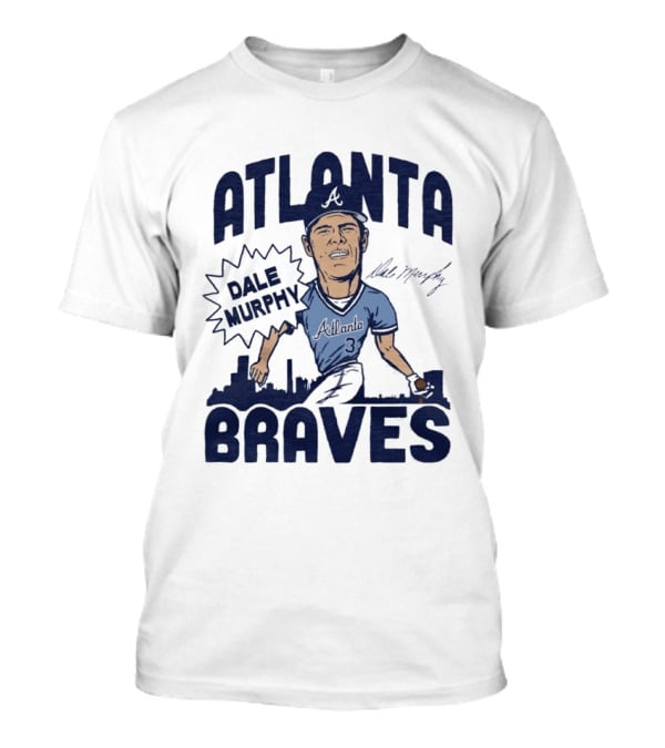 Atlanta Braves Dale Murphy Cartoon Autograph Skyline Baseball T-Shirt