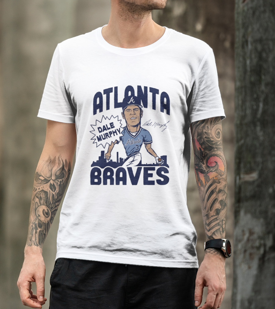 Atlanta Braves Dale Murphy Cartoon Autograph Skyline Baseball T-Shirt