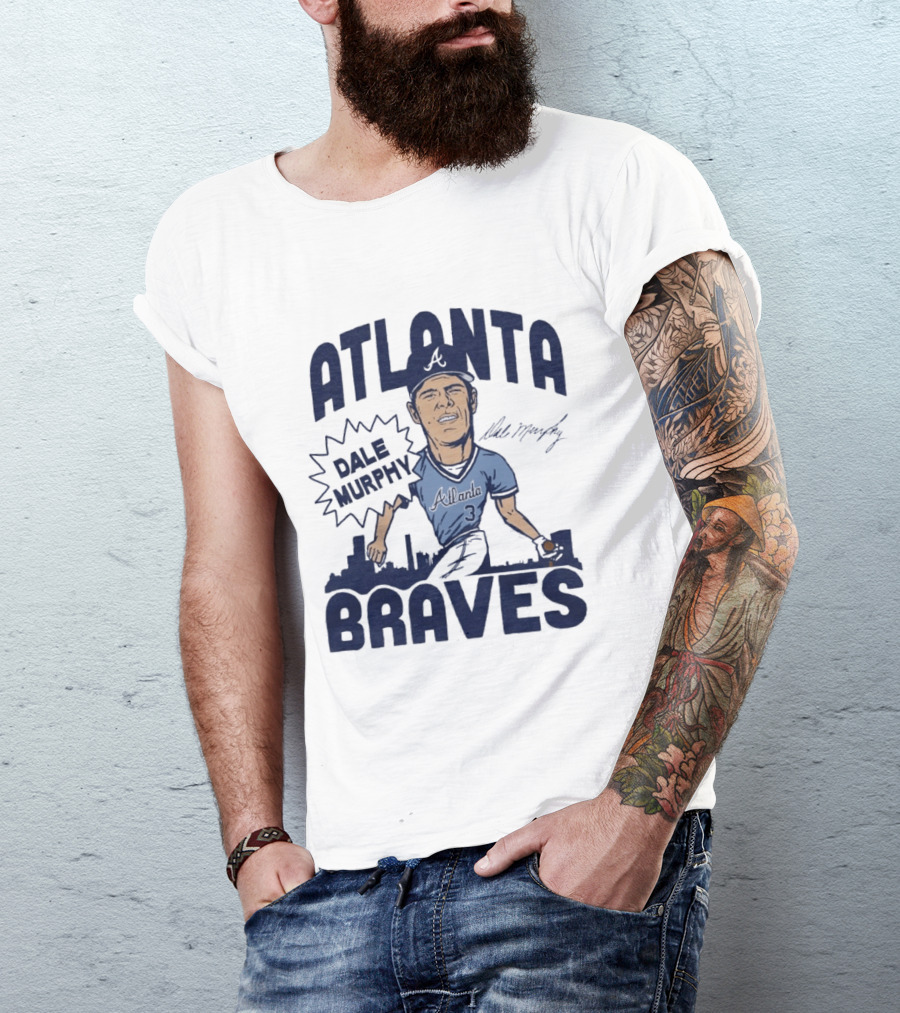 Atlanta Braves Dale Murphy Cartoon Autograph Skyline Baseball T-Shirt