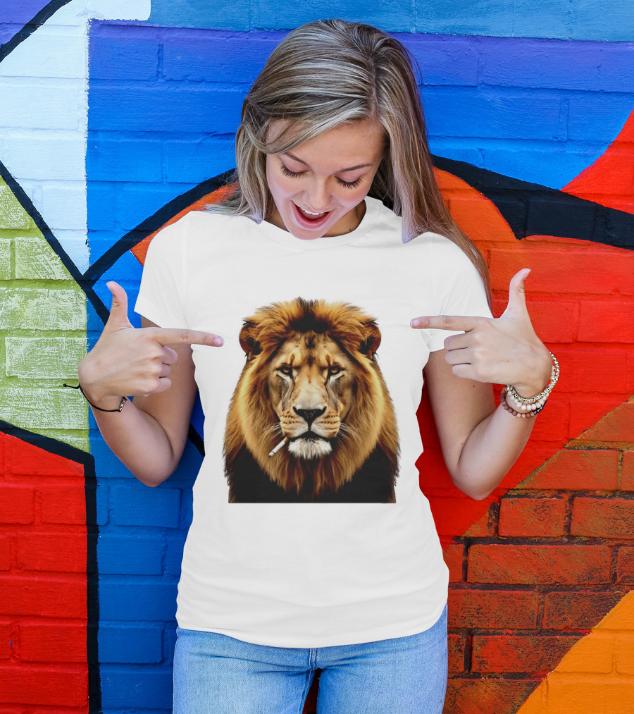 Lion Smoking Cigarette Majestic Wild T-Shirt