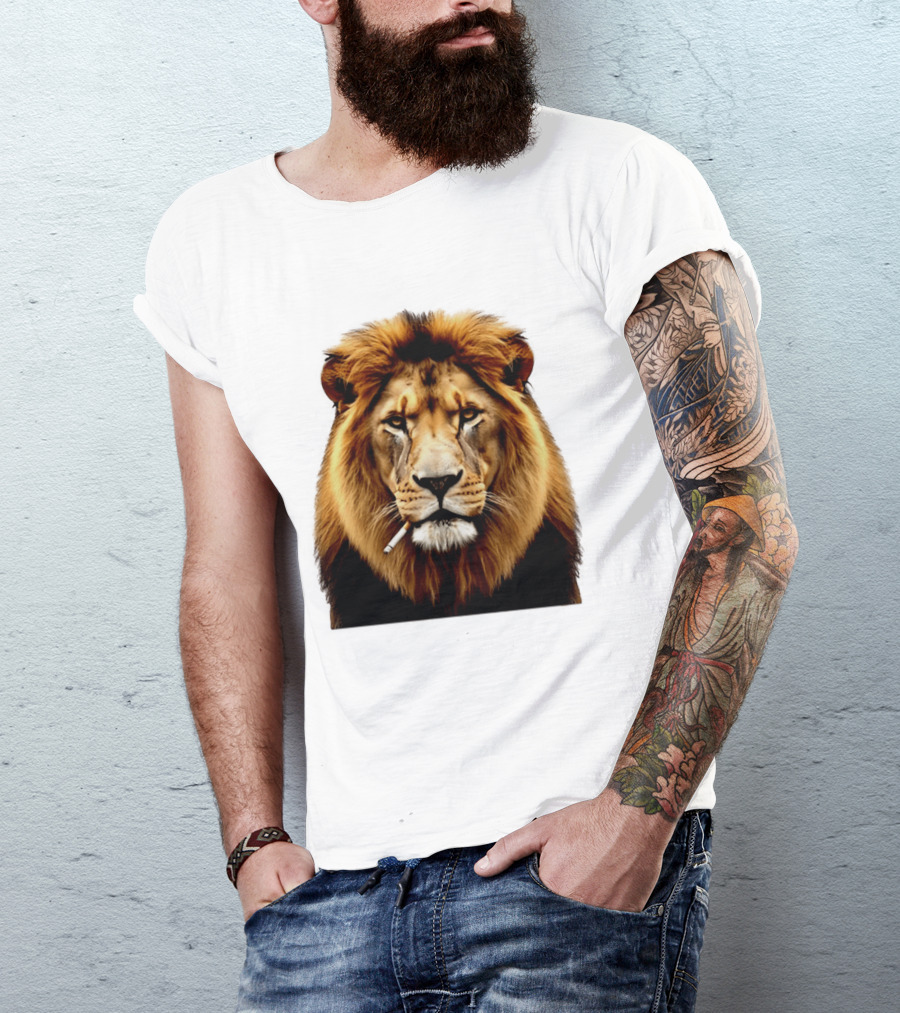 Lion Smoking Cigarette Majestic Wild T-Shirt