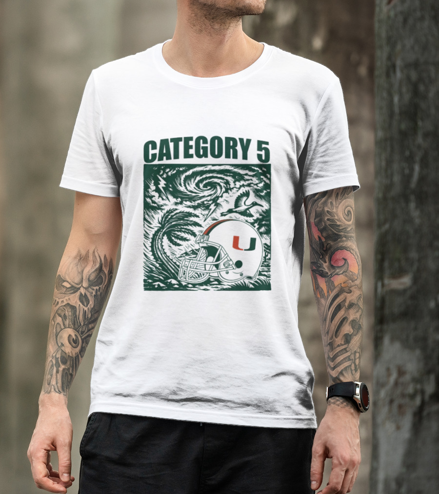 Miami Hurricanes Category 5 Helmet Storm Football T-Shirt