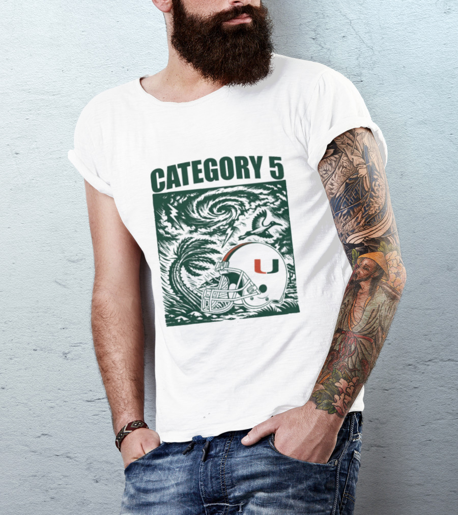 Miami Hurricanes Category 5 Helmet Storm Football T-Shirt