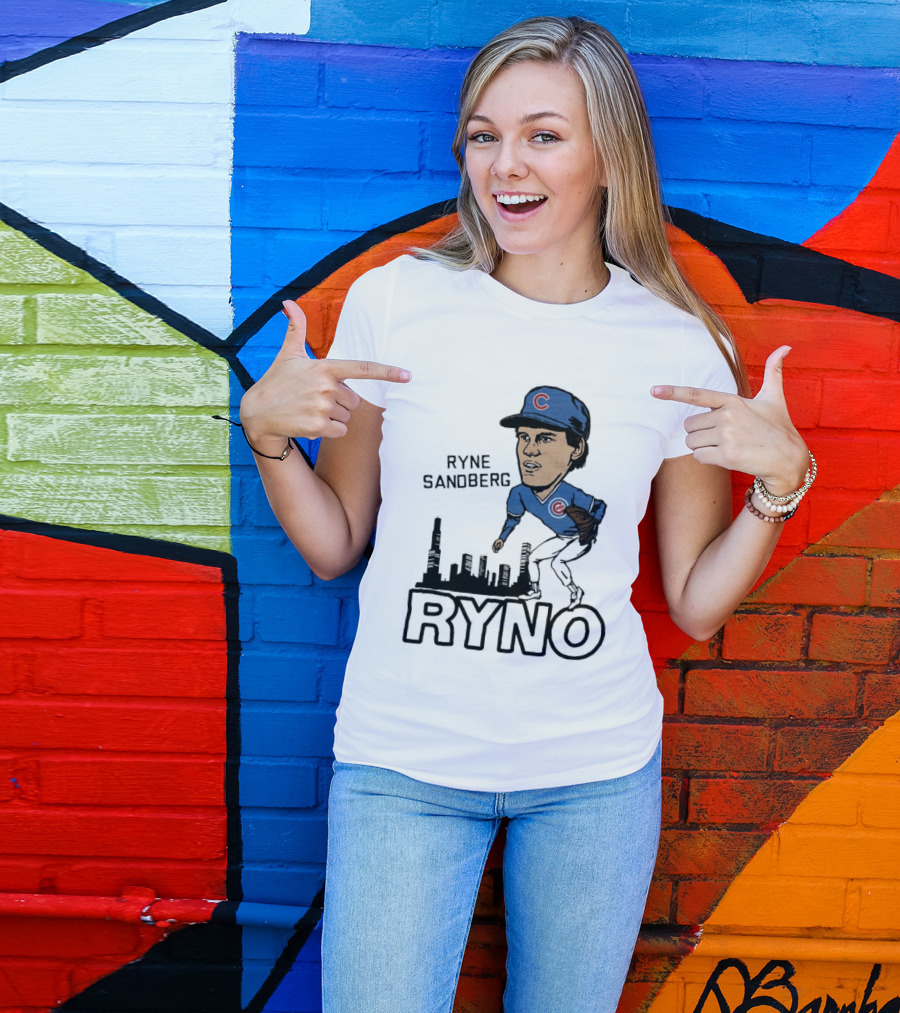 Ryne Sandberg Ryno Chicago Cubs Cartoon Skyline T-Shirt