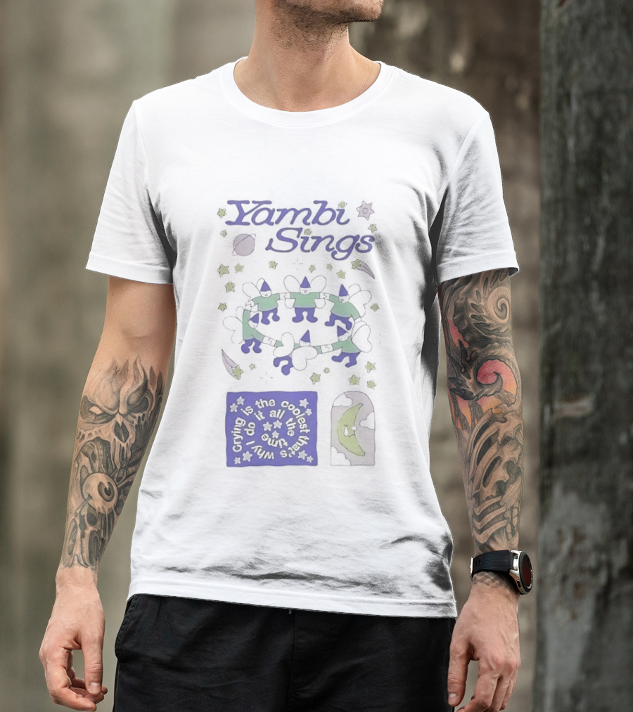 Yambi Sings Crying Is The Coolest I Do It All The Time Moon And Stars Cats T-Shirt