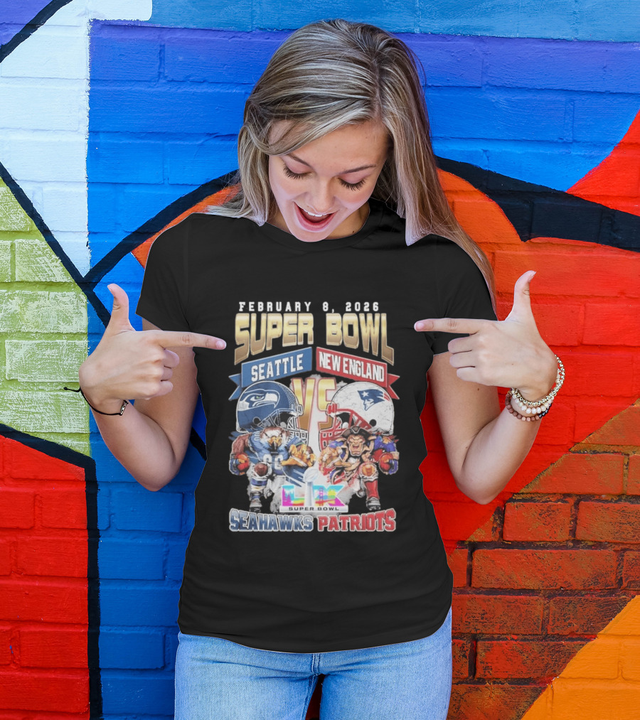 Seahawks Patriots February 8 2026 Super Bowl LX Seattle New England Matchup T-Shirt