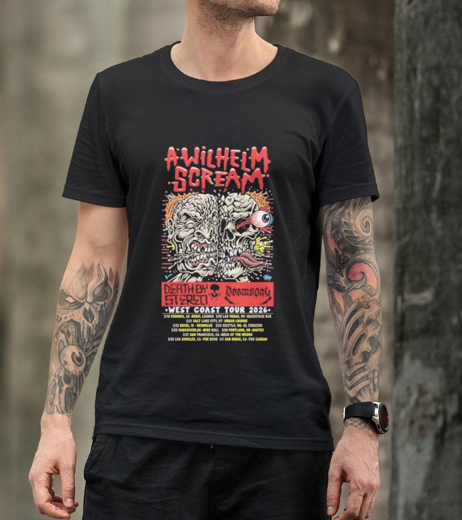 A Wilhelm Scream West Coast Tour 2026 Skull Brain Band Dates California Nevada Washington T-Shirt