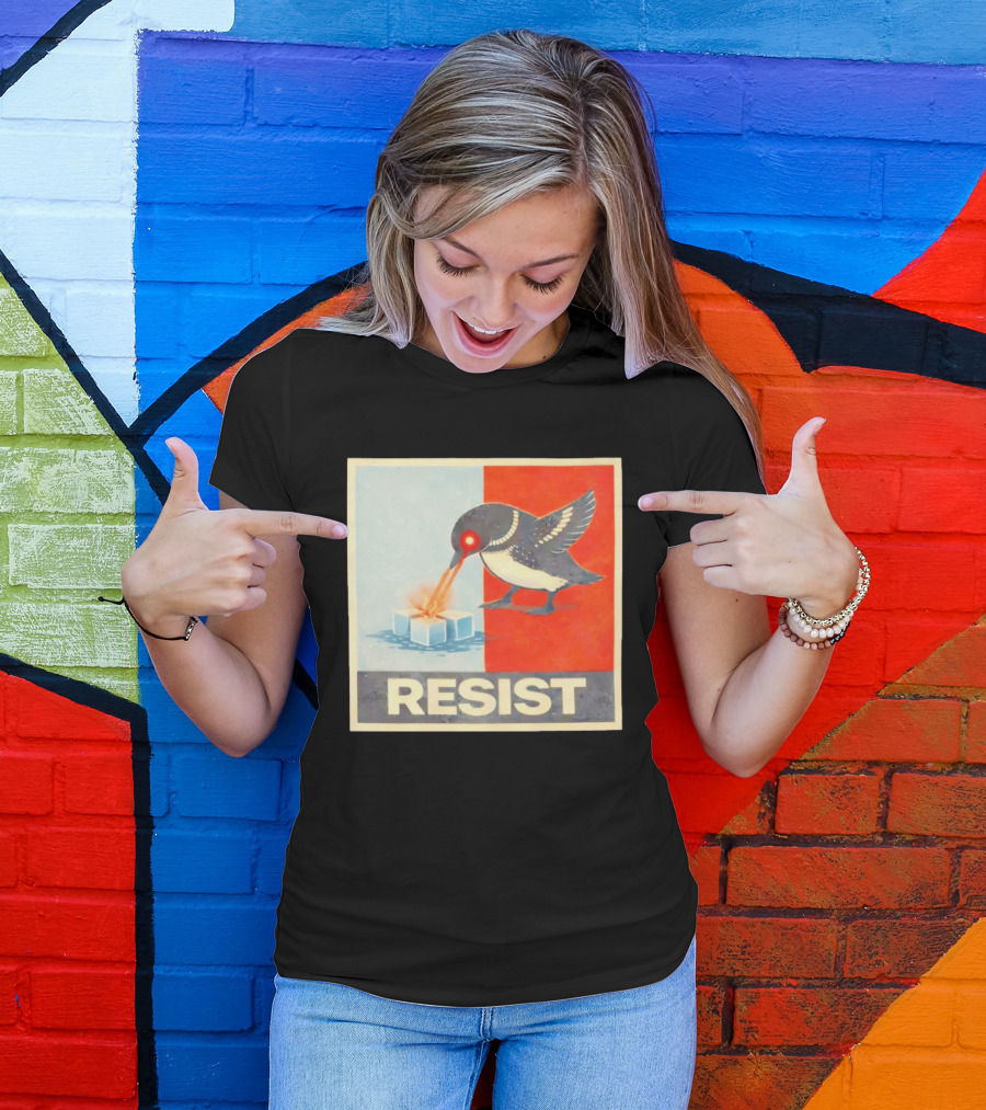 Resist Penguin Melting Ice Laser Eyes Red Blue Split T-Shirt