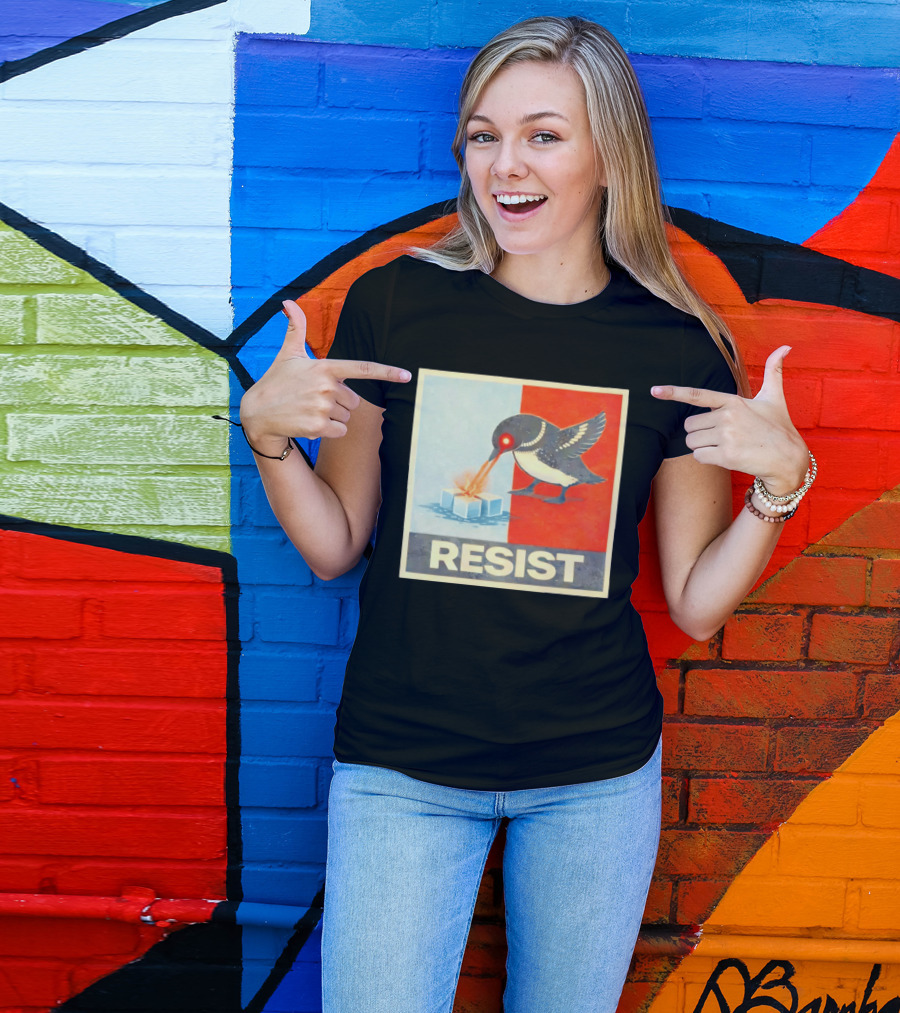 Resist Penguin Melting Ice Laser Eyes Red Blue Split T-Shirt