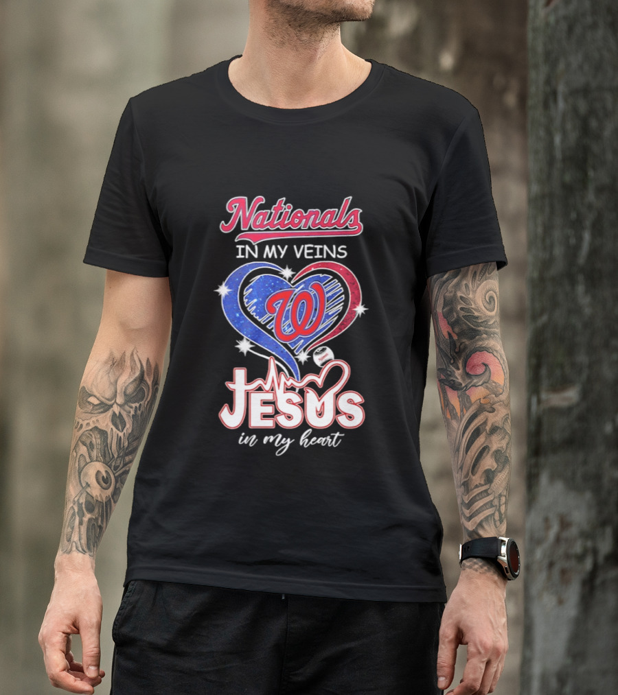 Nationals In My Veins W Heart Jesus In My Heart T-Shirt